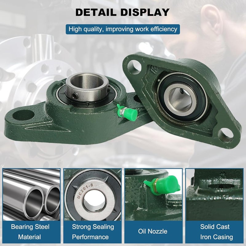 Tonmp 4 Pack UCFL201-8 Pillow Block Bearing, Flange Mount Ball Bearing Unit, 1/2" Bore, 2-Bolt Flange, Self Aligning Cast Iron Housing, Set Screw Locking Style Flange Pillow Block Bearing (201) - Image 4